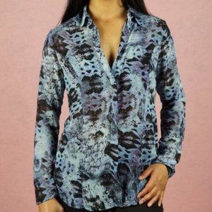 CAbi Animal Print Button Sheer Women Top Size XS